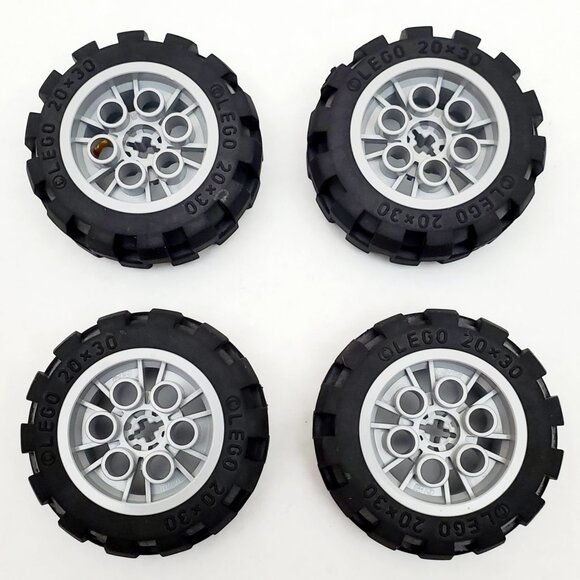 LEGO Technic 4 x Black Wheel Tires Gray Hub 20x30 Car Vehicle Part Lot 4267 4266 - Picture 1 of 7